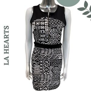 LA Hearts Tribal Print Cutout Bodycon Dress Black White Geometric Print | Large